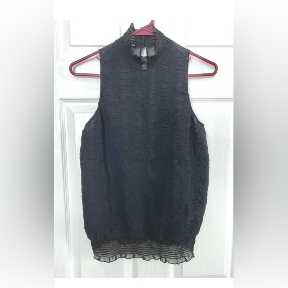 Club Monaco Black Sleeveless Ruffled Mock Neck Blouse